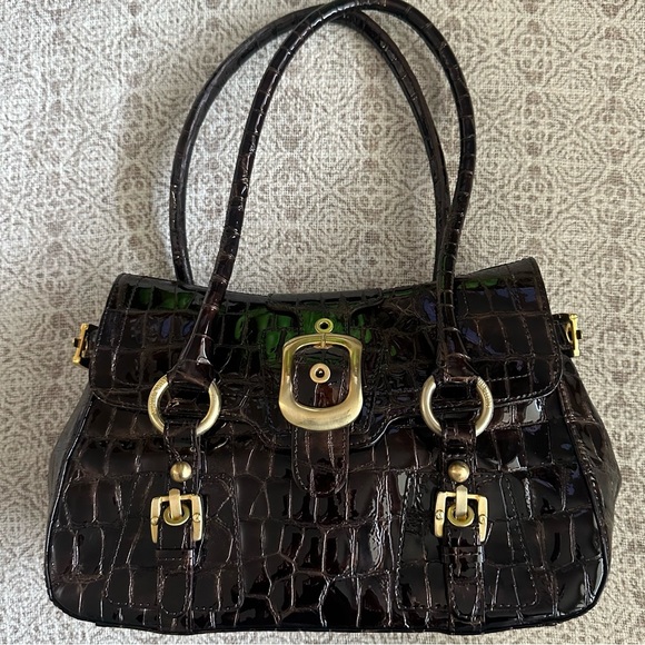 Stuart Weitzman Patent Leather Purse in Tea Orinoco Croco - Picture 2 of 11